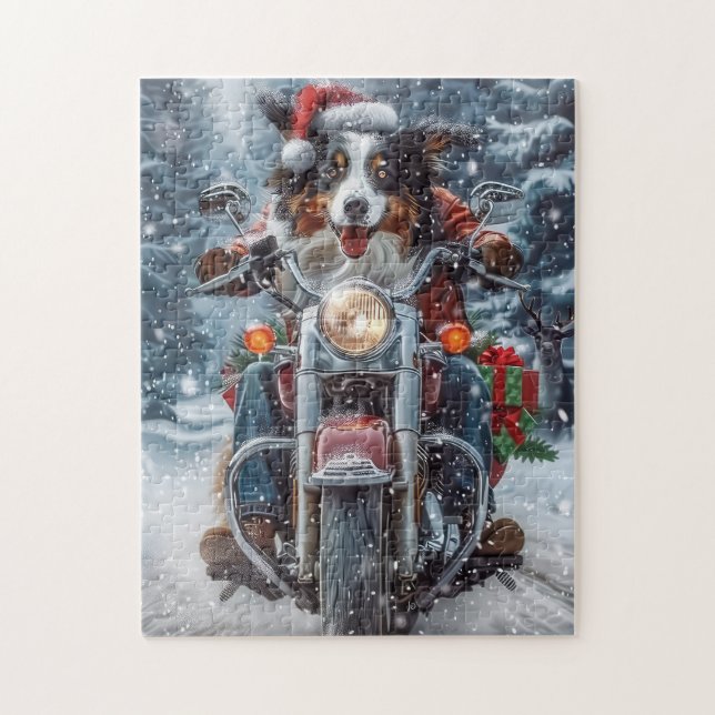 Puzzle Australian Shepherd Riding Motorcycle Noël (Vertical)