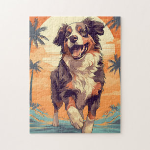 Puzzle Australian Shepherd sur une plage tropicale