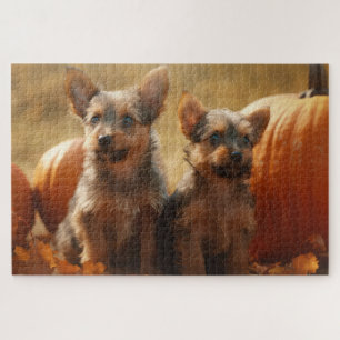 Puzzle Australien Terrier Chiot Automne Citrouille de pla