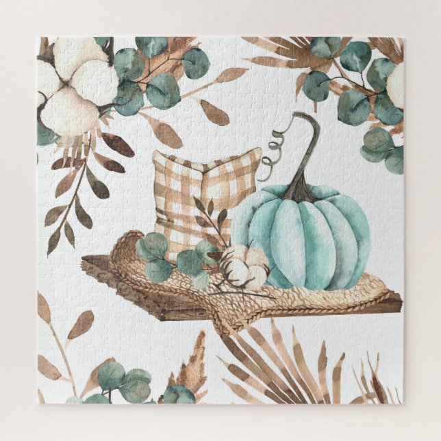 Puzzle Automne aquarelle : Motif Citrouille coloré (Vertical)