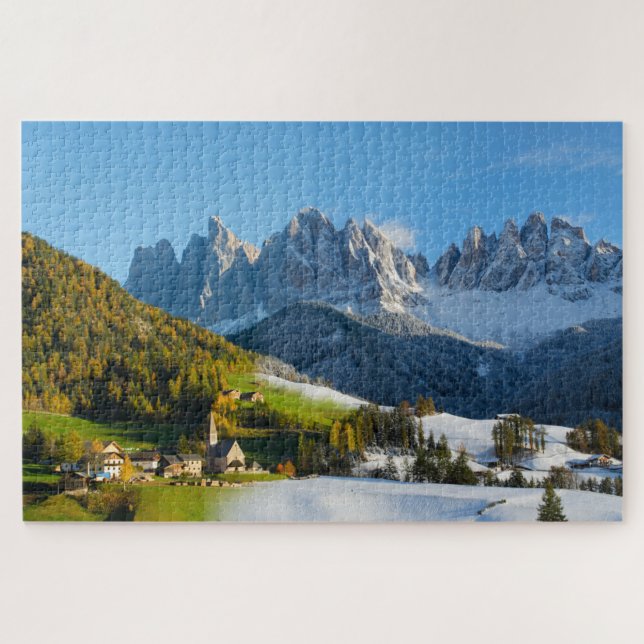 Puzzle Automne et hiver en montagnes de dolomites (Horizontal)