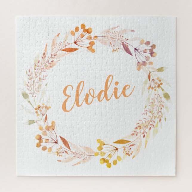 Puzzle Automne Floral Aquarelle Wreath Boho Personnalisé (Vertical)