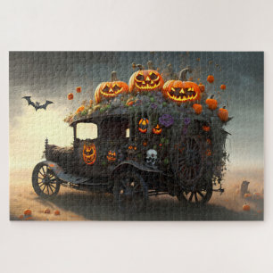 Puzzle Automobile vintage avec jack-o-lanterns Halloween