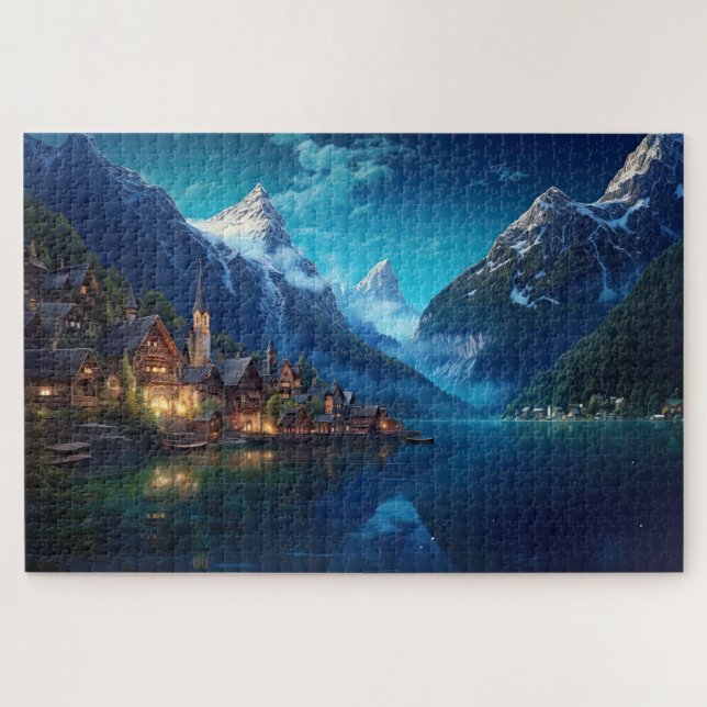 Puzzle avec charmant village dans les Alpes, Europ (Horizontal)