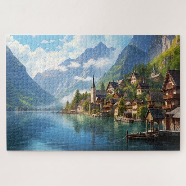 Puzzle avec charmant village dans les Alpes, Europ (Horizontal)