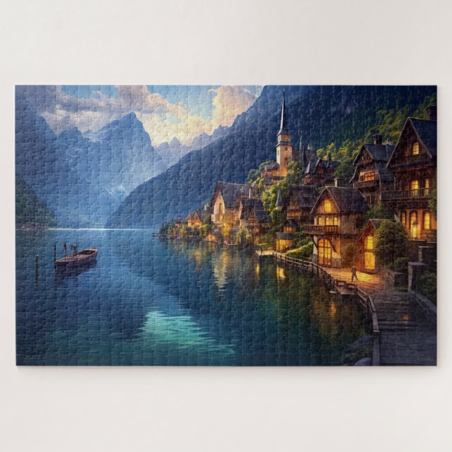 Puzzle avec charmant village dans les Alpes, Europ (Horizontal)