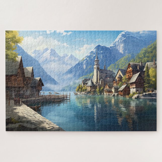 Puzzle avec charmant village dans les Alpes, Europ (Horizontal)