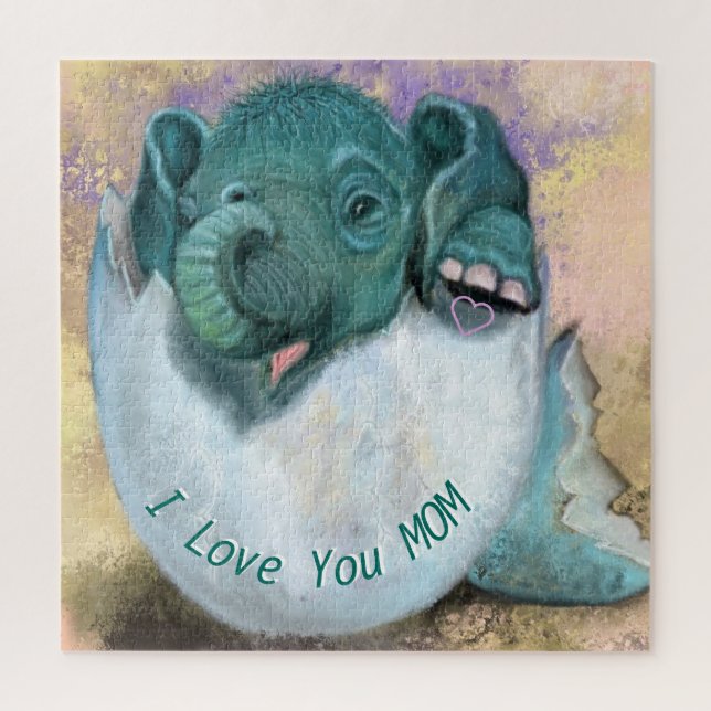 Puzzle avec éléphant dans l'oeuf - Je t'aime MOM (Vertical)