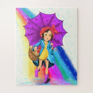 Puzzle avec Farm Girl avec parapluie et coq