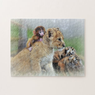 Puzzle avec la boîte-cadeau/tigres et le singe
