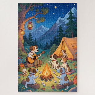 Puzzle Aventure de camping de chiens drôles Amour de chie
