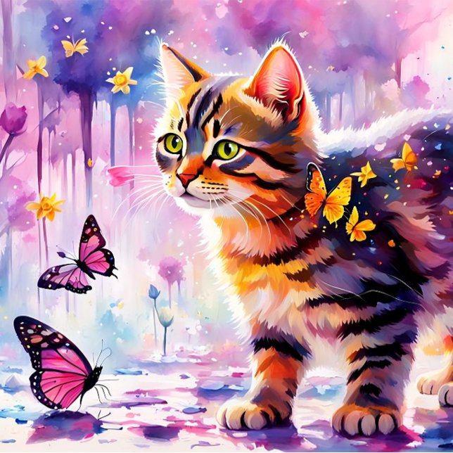 Puzzle Aventure de chaton dans la forêt papillon (Kitten and butterflies, a sweet way to spend the day to playing. )
