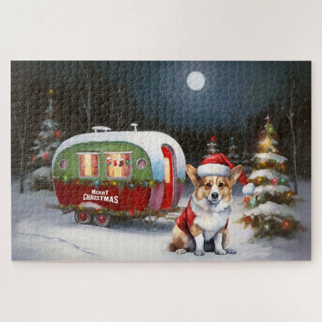 Puzzle Aventure de Noël de la caravane de Corgi d'hiver  (Horizontal)