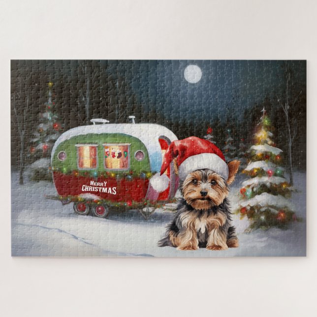 Puzzle Aventure de Noël en caravane du Terrier du Yorkshi (Horizontal)