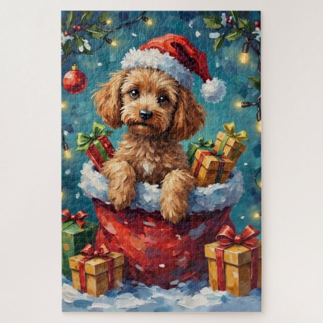 Puzzle Aventure de sac de Noël de Caniche (Vertical)