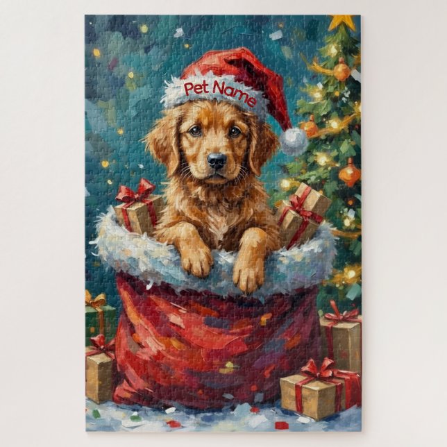 Puzzle Aventure de sac de Noël de Golden Retriever Santa (Vertical)