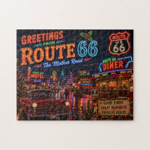 Puzzle Aventure néon de vacances rétro Route 66