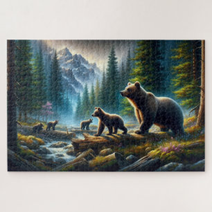 Puzzle Aventure Ours et Cubs, Montagne forestière