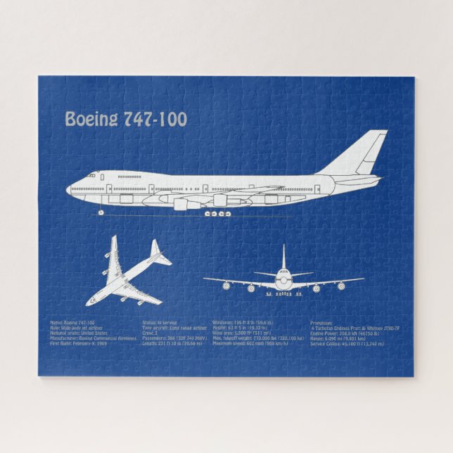 Puzzle Avion de ligne 747 - Plan de dessin du plan direct (Horizontal)
