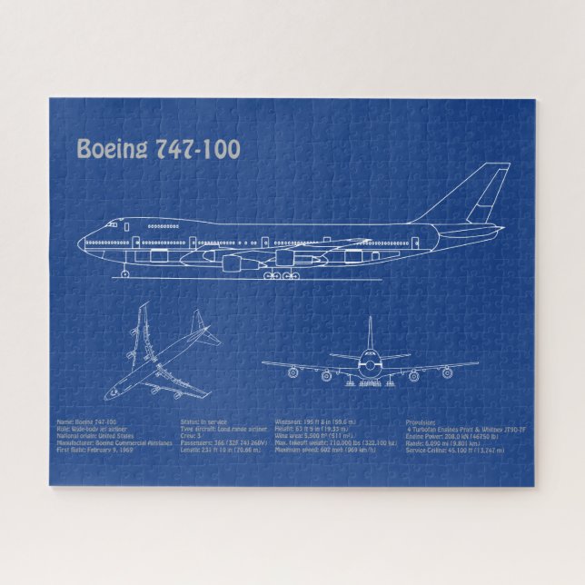 Puzzle Avion de ligne 747 - Plans de dessin du plan direc (Horizontal)