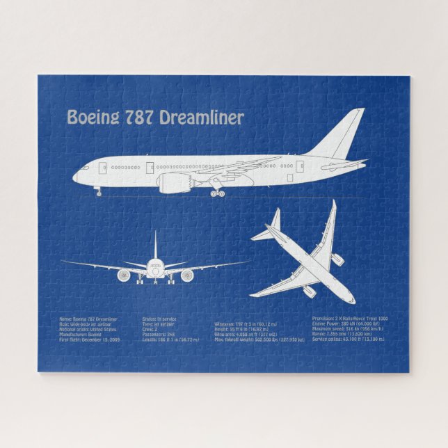 Puzzle Avion de ligne 787 - Plan de dessin du plan direct (Horizontal)