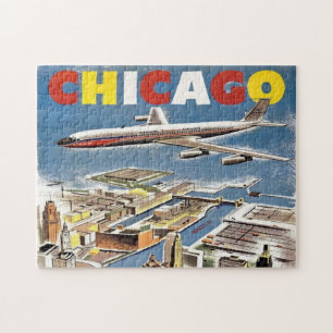 Puzzle Avion vintage Chicago Skyline