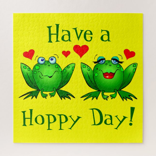 Puzzle Avoir un jour Hoppy mignon Cartoon Frogs vert Jaun (Vertical)