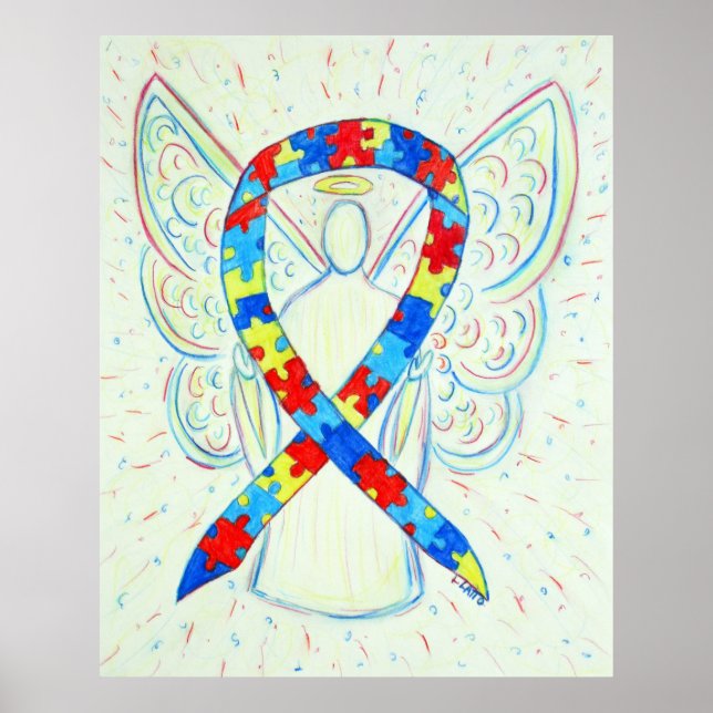 Puzzle Awareness Ribbon Angel Poster Art Imprimer (Devant)