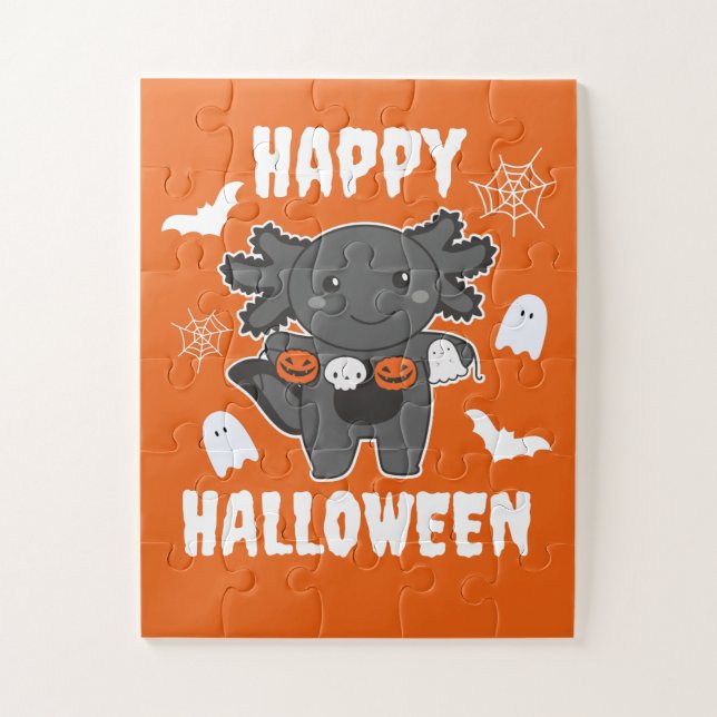 Puzzle Axolotl Happy Halloween Citrouille Chat costume (Vertical)