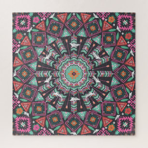 Puzzle Aztec géométrique : Motif circulaire coloré