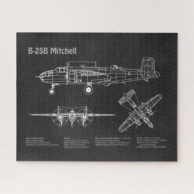 Puzzle B-25B Mitchell Doolittle - Plan d'avion PD (Horizontal)