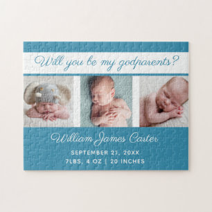 Puzzle Baby Boy Photo Will You Be My Godparents Cute Blue