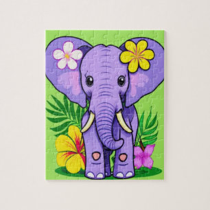 Puzzle Baby éléphant avec fleurs tropicales