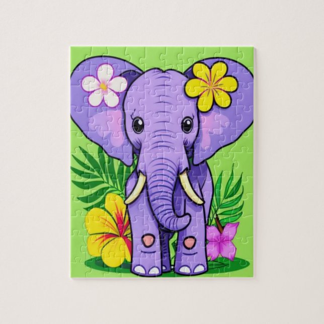 Puzzle Baby éléphant avec fleurs tropicales (Vertical)