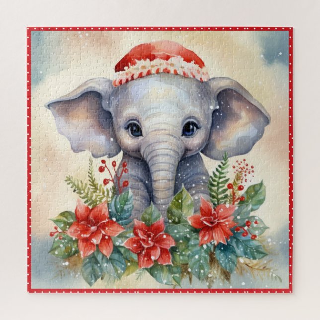 Puzzle Baby Elephant Noël Grand Carré (Vertical)