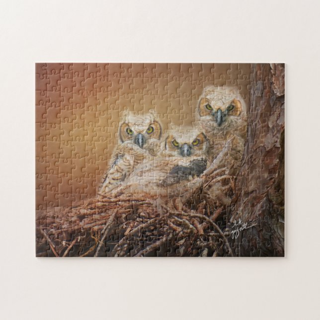 Puzzle Baby Great Horned Owls Photography (Horizontal)