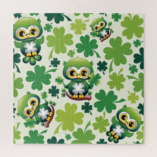Puzzle Baby Owl Cute St Patrick Cartoon (Vertical)