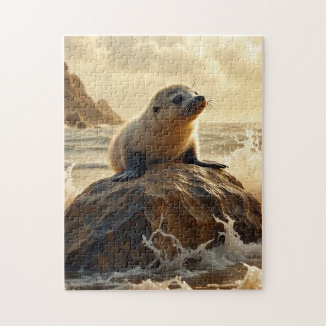 Puzzle Baby Sea Lion au coucher du soleil (Vertical)