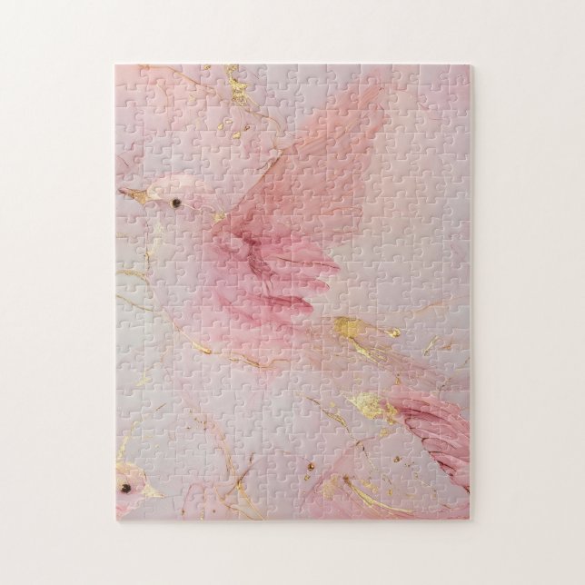 Puzzle Baby Shower Oiseaux Rose Pâle Doré (Vertical)