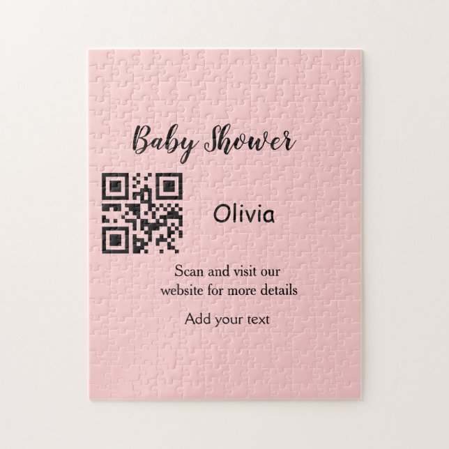 Puzzle Baby shower rose simple q r code ajouter le texte  (Vertical)