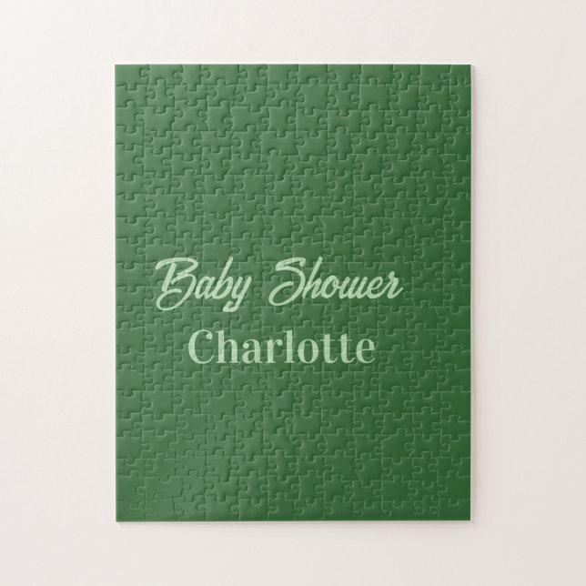 Puzzle Baby shower vert forêt pastel nom simpleminimal (Vertical)