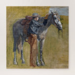 Puzzle Badlands américaines : Cow-boy du Far West avec ch<br><div class="desc">Le soleil tapait sans pitié sur le paysage aride, jetant de longues ombres dansantes sur la terre desséchée. Une silhouette solitaire, un cow-boy au visage buriné et au regard d'acier, chevauchait un puissant étalon à travers l'étendue désolée. Il s'appelait Silas, un homme peu loquace et encore moins émotif, forgé par...</div>
