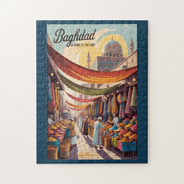 Puzzle Bagdad Irak Illustration Voyage Art Rétro (Vertical)
