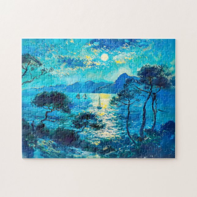 Puzzle Baie au clair de lune avec bateaux Nocturne impres (Horizontal)