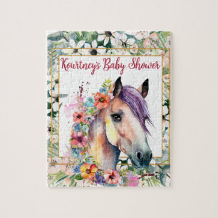 Puzzle Bain de bébé Cheval Floral Aquarelle