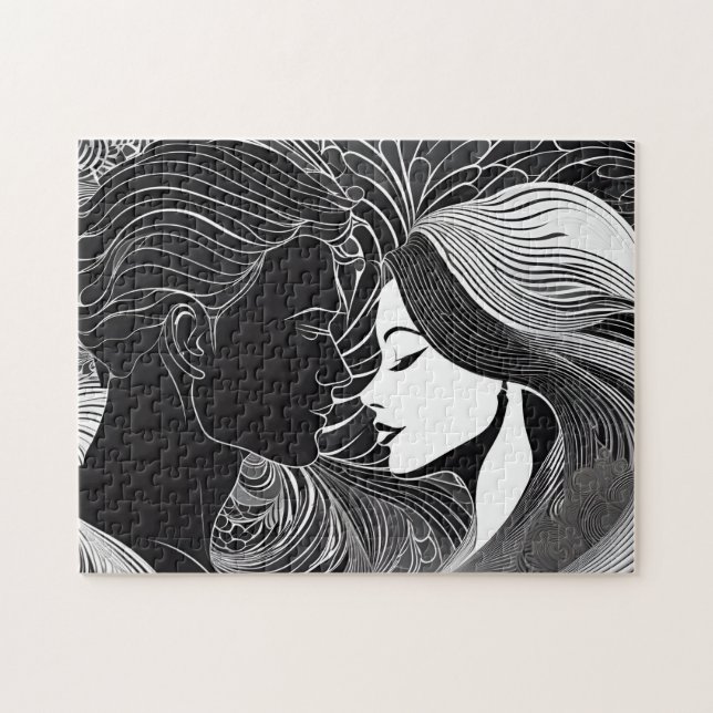 Puzzle Baiser d'amour secret noir et blanc (Horizontal)