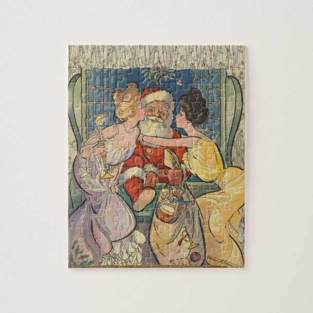 Puzzle Baiser le Père Noël Vintage Noël (Vertical)