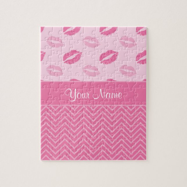 Puzzle Baisers et zigzags rose et blanc (Vertical)