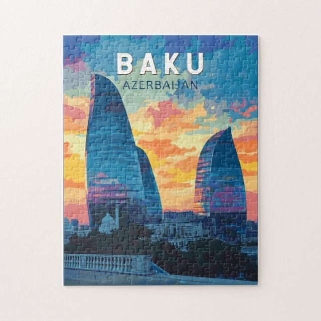 Puzzle Bakou Azerbaïdjan Travel Art Vintage (Vertical)