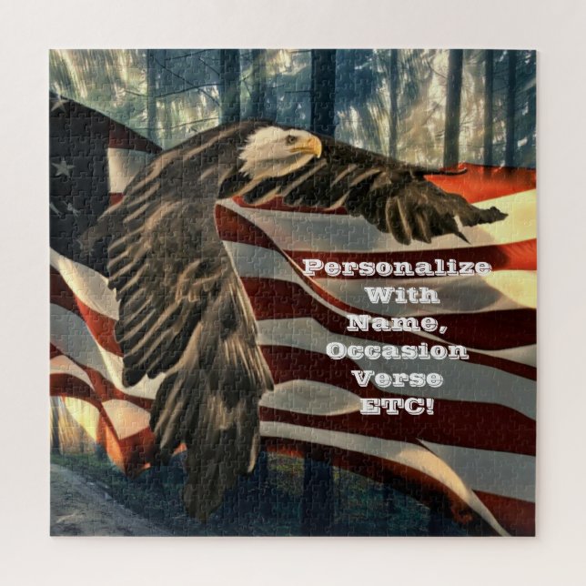 Puzzle Bald Eagle American Flag Country Road Jigsaw Puzzl (Vertical)